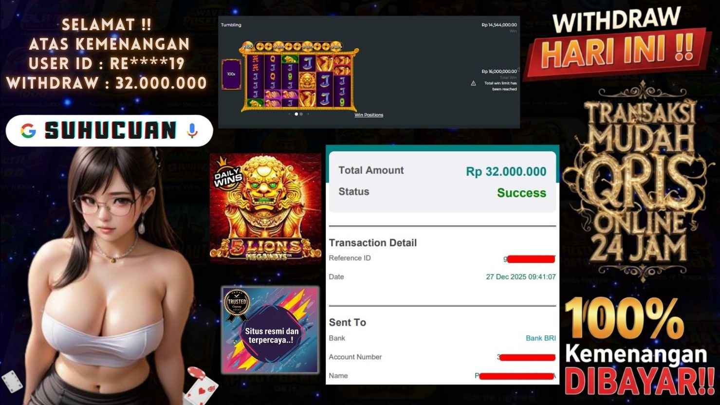 SUHUCUAN JACKPOT SLOT 5 LIONS MEGAWAYS
